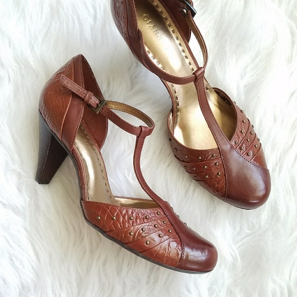 Gianni Bini Shoes - Leather Studded T Strap Heels 7M